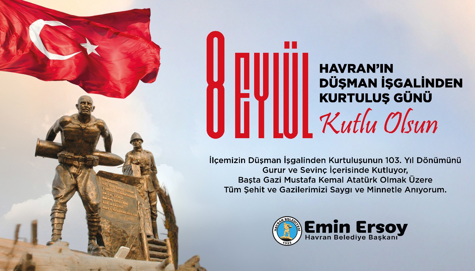 Havran Belediyesi 8 Eylül Havran’ın Düşman İşgalinden Kurtuluş Günü Kutlama Mesajı